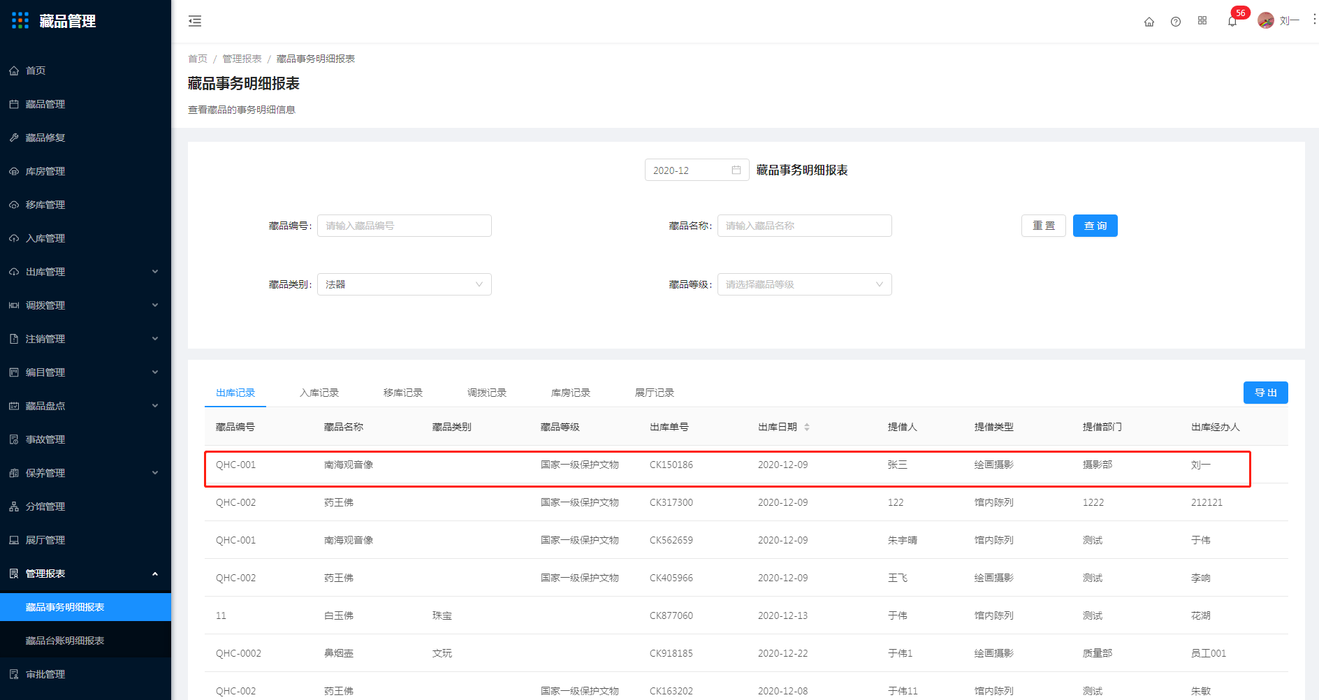 19.1藏品事务明细报表 - 图3